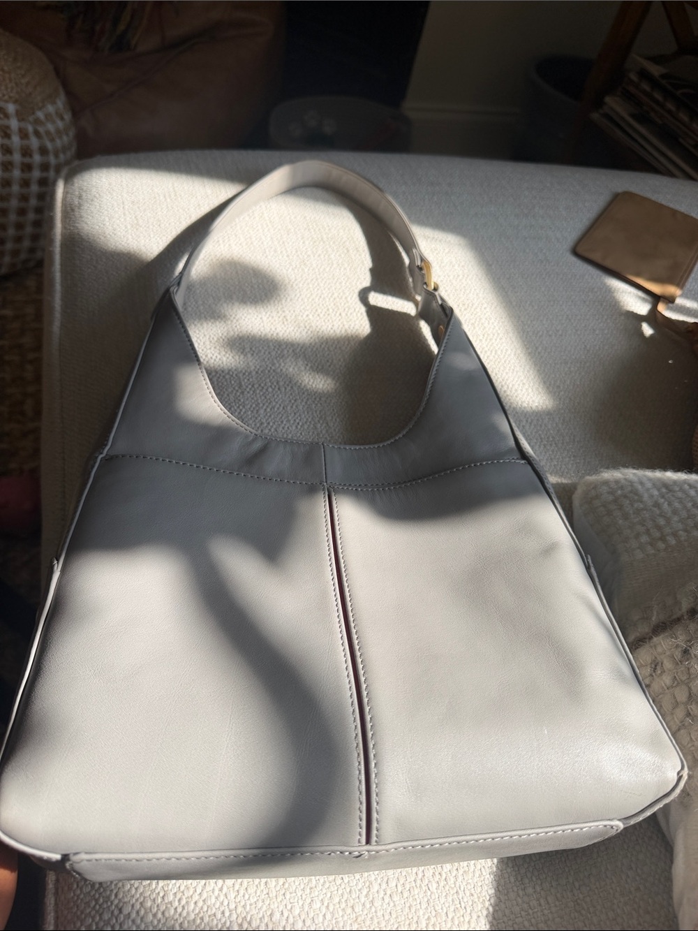 Minimalist Light Gray Leather Shoulder Bag